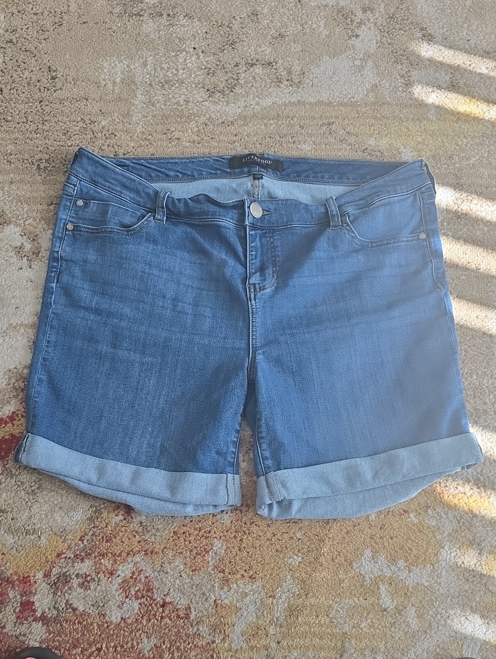 Liverpool Blue Rolled-Hem Jean Shorts